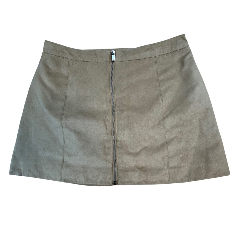 H&M Divided‎ Tan Faux Suede Front Zip Mini Skirt Size 12